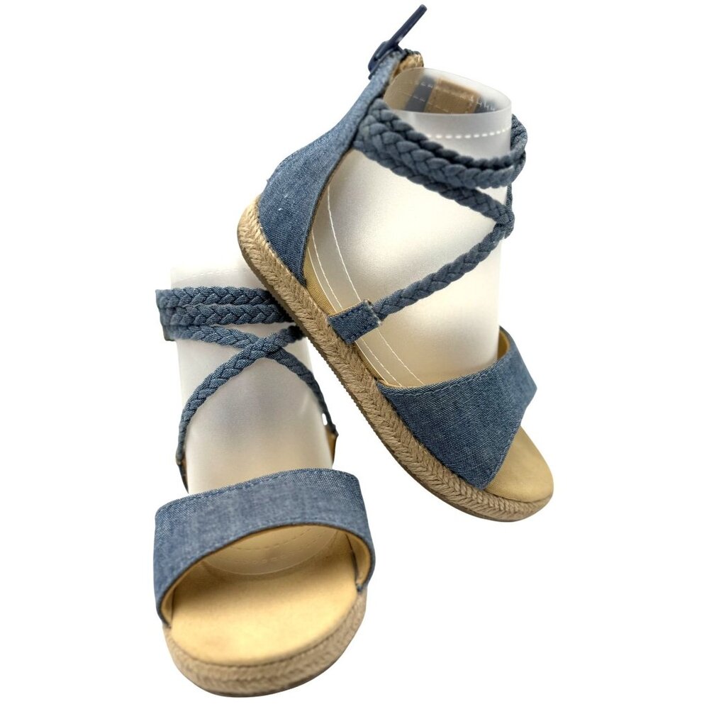 Gymboree Toddler Girls Sandals Size 8 Blue Chambray Espadrille Shoes Wedge - Picture 1 of 9